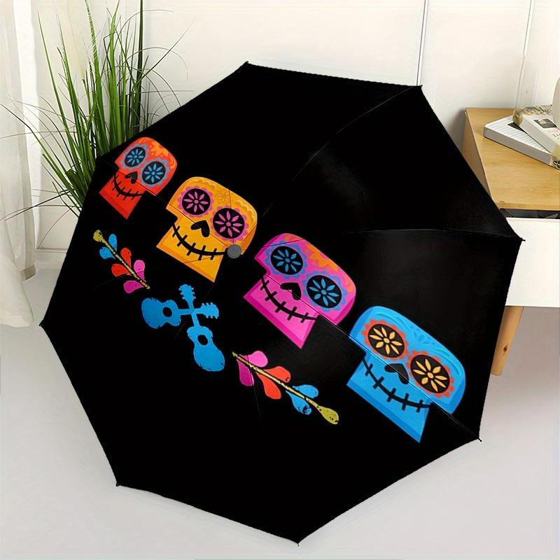 

1pc Sugar Skulls,CoCo Automatic Folding Umbrella: Compact 8 Bone Design Cartoon Outdoor Travel Companion, Business Umbrella, Christmas Valen