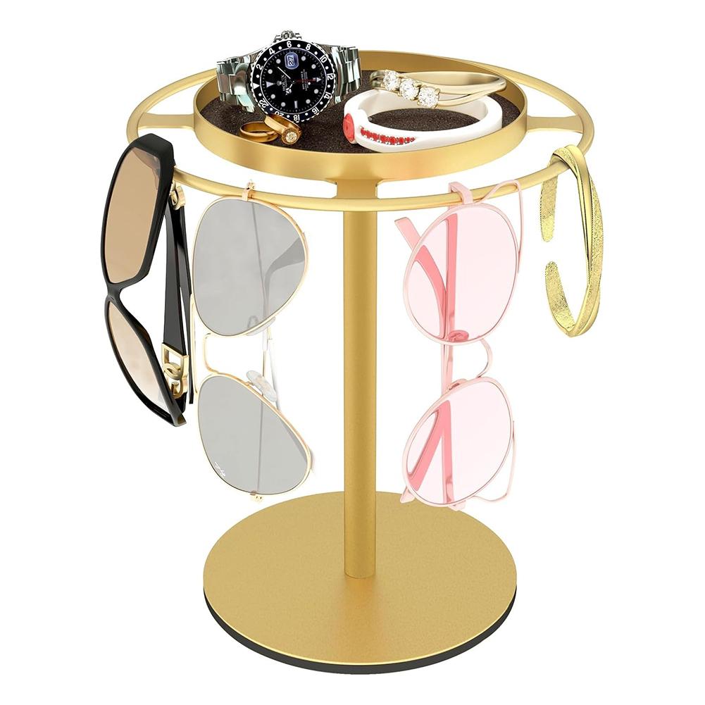 Metal Rotating Sunglass Organizer Eye Glass Display Stand 360 degree Rotation With Tray Jewelry Storage Organizer Detachable