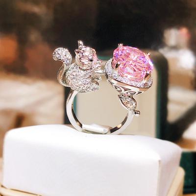 Neuer Schatzring in Kupferfarbe für Damen, imitiert Santa Marias Zuckerwürfel-Edelstein Eichhörnchenring als Brautschmuck-Geschenk
