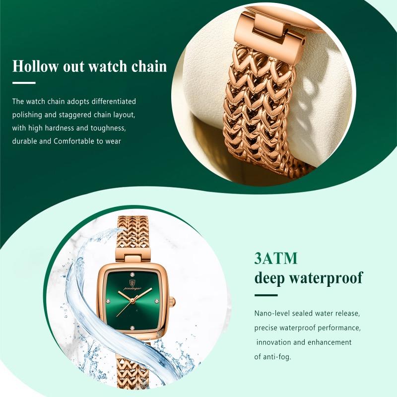 POEDAGAR Luxury Square Watch for Woman Waterproof Stainless Steel Quartz Watches Female Elegant Dress Simple Ladies Watch