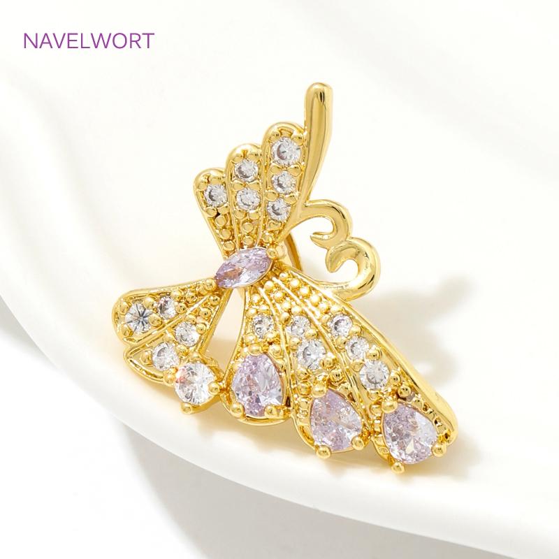 

18K Gold Plated Butterfly Shape Spacer Beads,With Silicone Insert,Inlaid Zircon Bead Separator,DIY Jewelry Making Accessories 1 piece