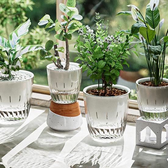 1/2 Stück Blumentopf Wasser Automatisch Selbstbewässernd Hydroponischer Einfüllstutzen mit Entwässerungslöchern Blumentopf Transparente Basis Pflanztopf