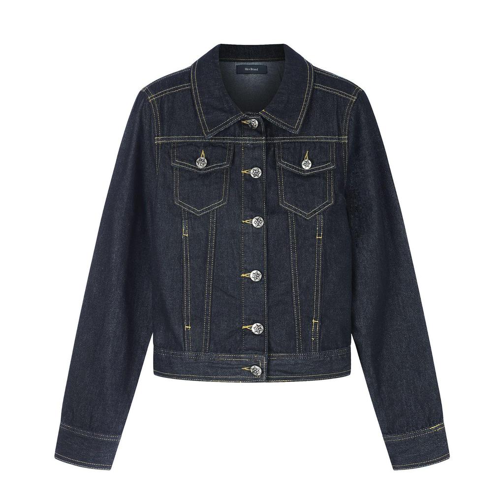11KN Women's Slim Fit Retro Denim Jacket: Deconstructed Texture, Lapel, Single-Breasted
