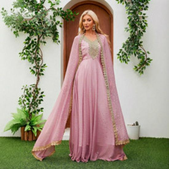 Długa sznurowana szata damska w stylu bliskowschodnim - Rozmiar plus, Długi rękaw, Styl europejski/amerykański