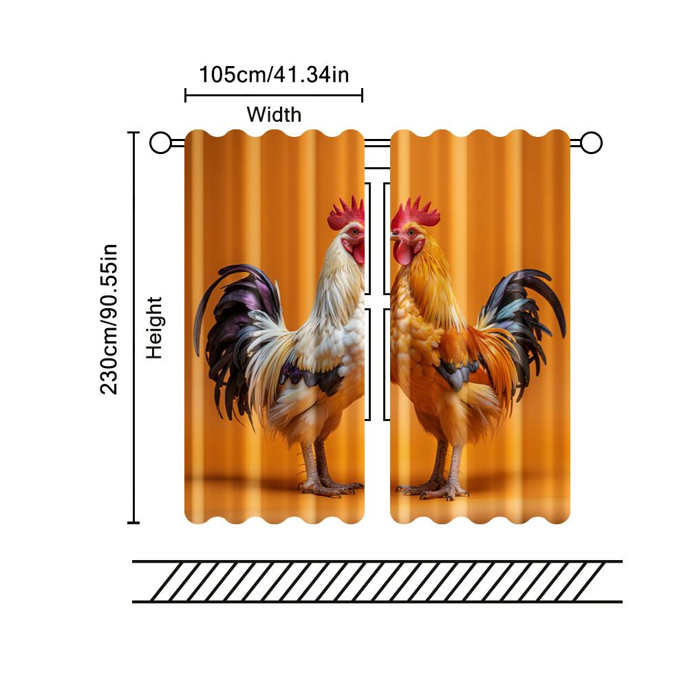 Filtering Curtains Excluding Rods Non Movable Without Batteries Chicken Themed Use Bedrooms Living Rooms Set Of 2 Made Polyester Area Decor