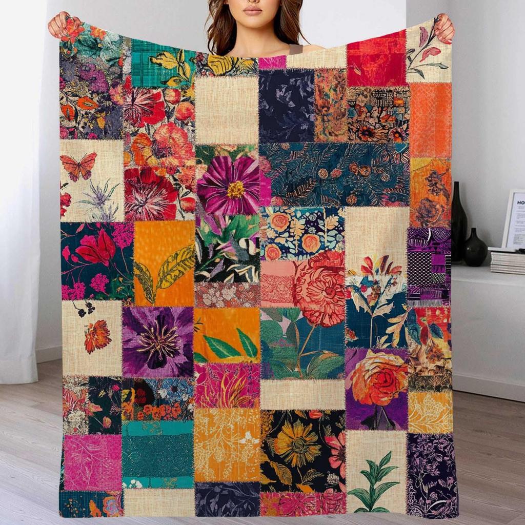 Imitation patchwork flower printing lightweight flannel blanket color 130*150cm