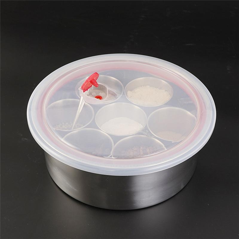 

A25F-7 Compartment Stainless Steel Spice Containers Indian Design With Clear Lid Transparent