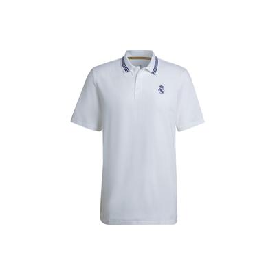 Real Madrid Football Series Solid Stripe Casual Short Sleeve Polo Shirt Men Tops White H59050