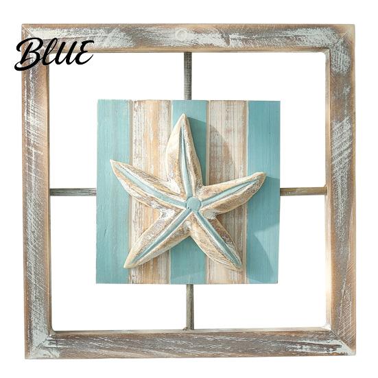 American Country Home Art 3D Beach Wooden Frame Wall Art  Coastal Style Starfish/Conch/Shell Decor  Ocean House Ornaments Inspired Mount Decor