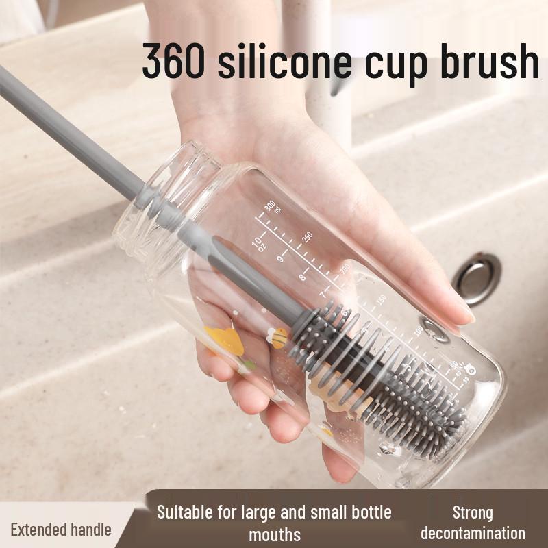 Long-Handle Rotating Silicone Cup & Baby Bottle Brush for Tough Stains