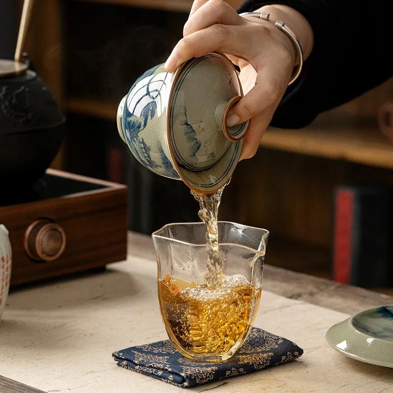 Hand Painted Ceramic Opening Landscape Gaiwan For Tea Tureen Teaware Cup Chinese Tea Bowls Vintage Chawan Tea Ceramony Set