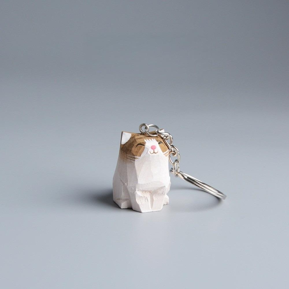 Creative Wooden Carving Cat Keychain Cartoon Siamese Cat Keyring Ragdoll Cat Pendant  Kids Style 5