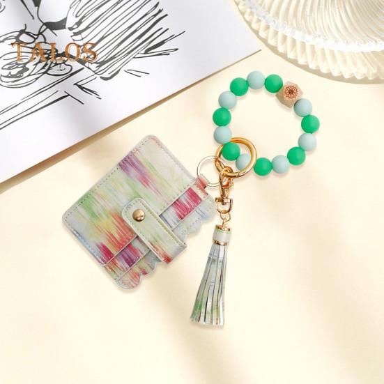 Наручний брелок із блокуванням радіочастотної ідентифікації Гаманець із 6 слотами для карток Гаманець Браслет із китицями з бісеру Брелок із штучної шкіри Браслет