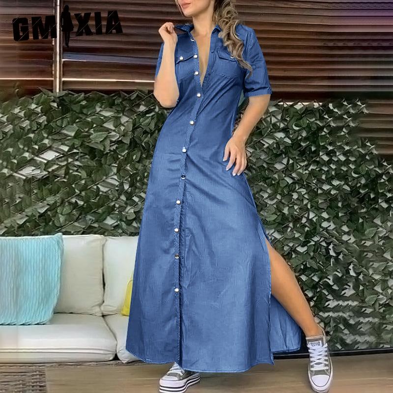 

GMXIA женские модные летние весенние однотонные повседневные платья с короткими рукавами и воротником-поло с высокой талией и принтом