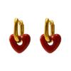 Retro Red Love Earrings Women's New Light Luxury High-end Ear Buckles Earrings Peach Heart Unique Autumn and Winter Earrings