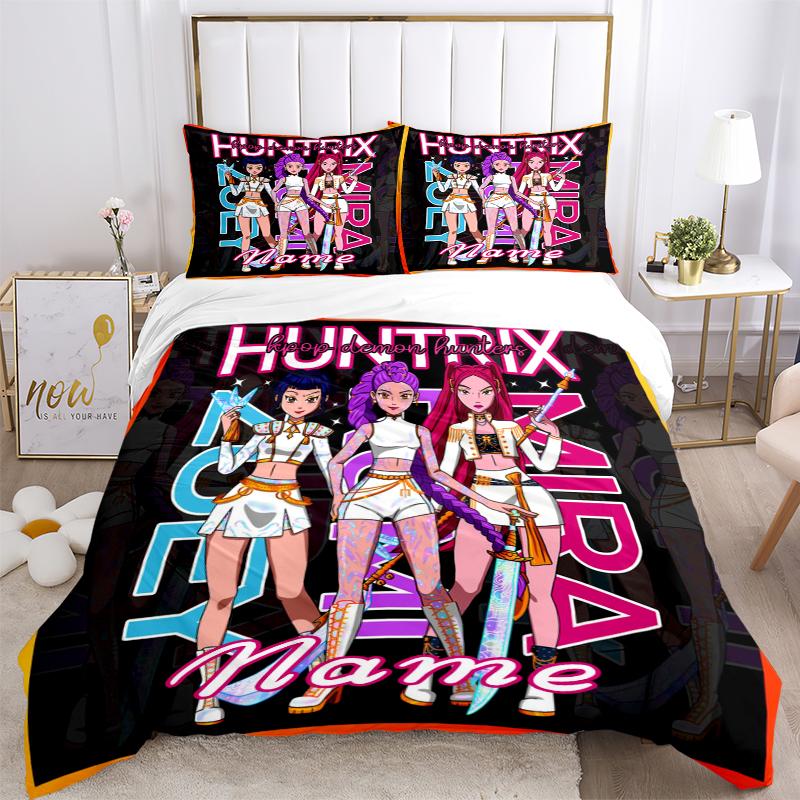 Custom Textile Kpop Demon Hunters Bedding 3 Piece Set HD Print Duvet Cover Pillowcases for Teens Adult Bedroom Decoration