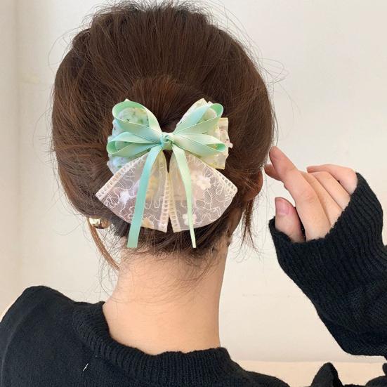 Hairpin Soft Embroidery Lace Splicing Ribbon Bowknot Decor Girl Hair Pin Gentle Hairstyles Side Hair Clips Hair Accessory