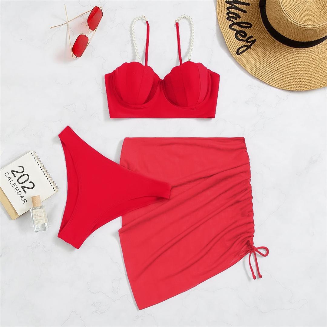 

S - XL жемчуг бикини пуш-ап купальник женский купальник женский комплект бикини из трех частей с чашкой бюстгальтера купальный костюм для плавания M