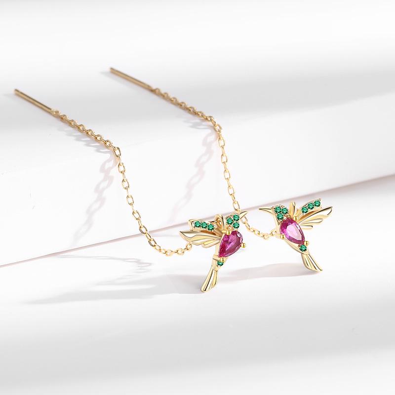 Colorful Hummingbird Earrings - Long Line Bird Design for Women