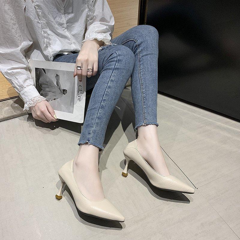 

Модная обувь для женщин 2024 года, горячая распродажа, женские туфли на высоком каблуке без застежек, модные туфли для офиса и карьеры, сексуальные туфли с острым носком для женщин, Zapatos 40 покинуть белый