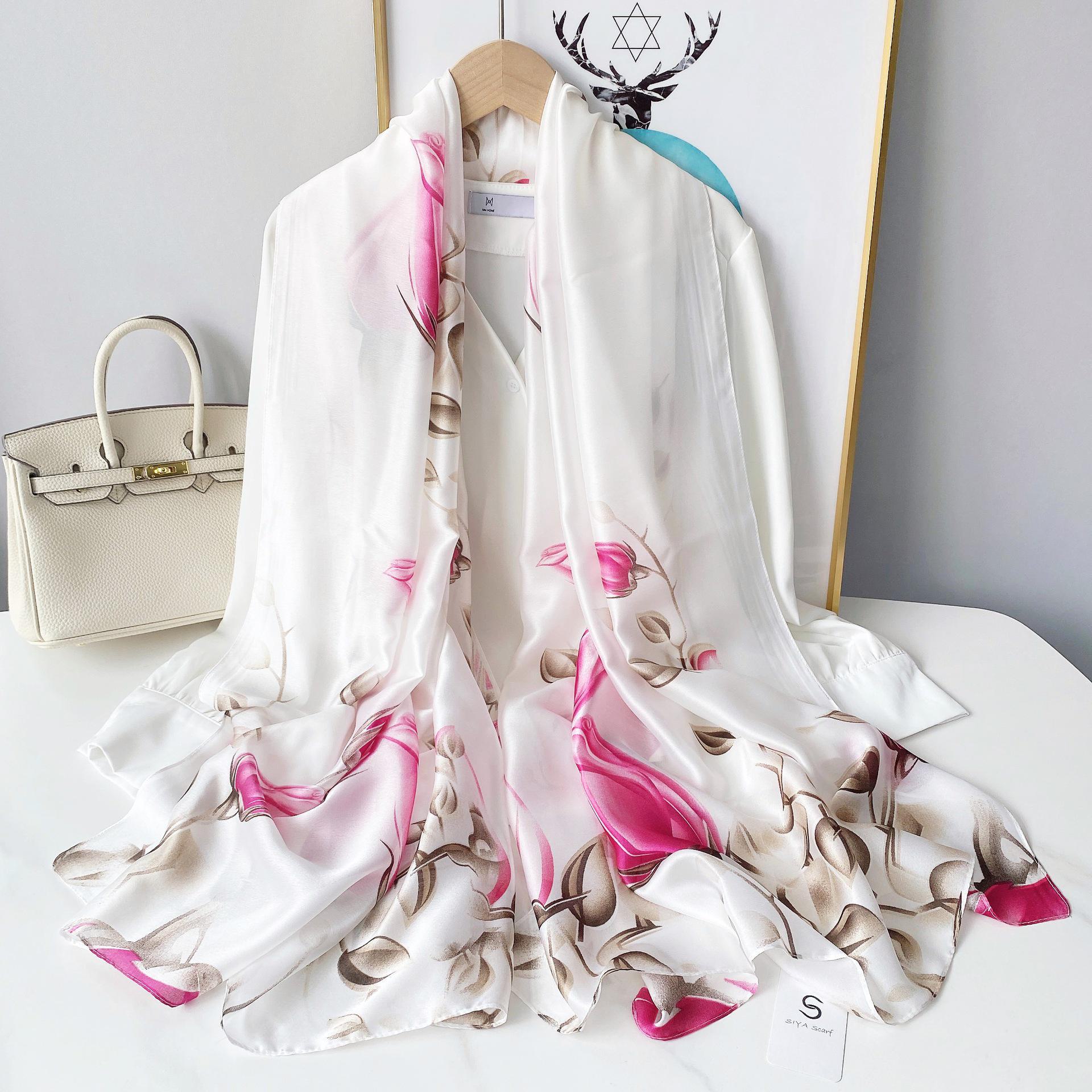 

Новый корейский шарф из искусственного шелка «Магнолия» на весну и лето: Элегантная декоративная шаль с солнцезащитным эффектом для пляжей. XSD083-1 белый