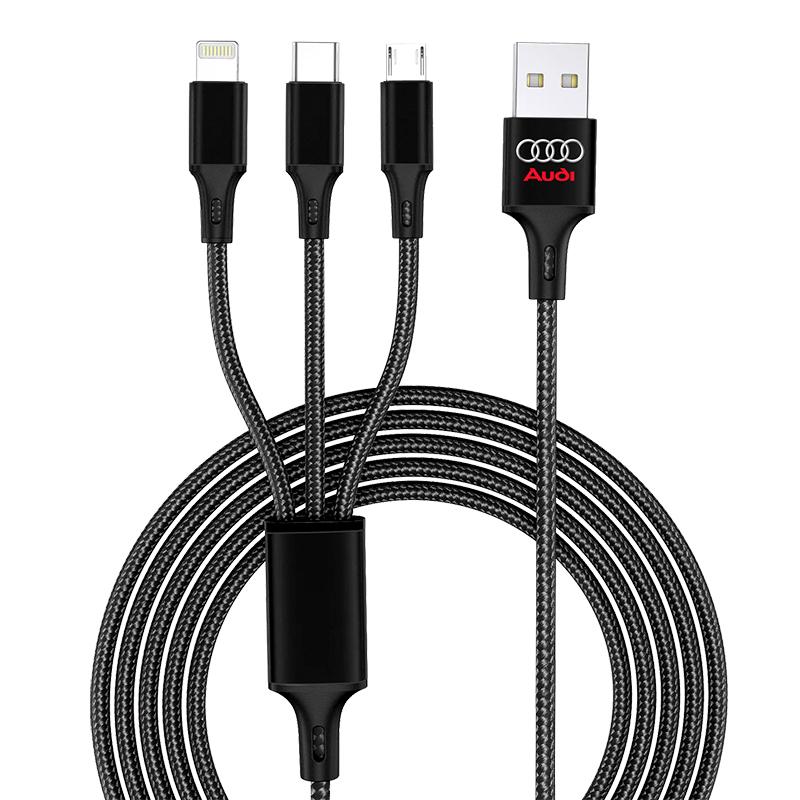 Car Emblem 3in1 Type C Lightning Micro USB Fast Charging Cable for Audi C5 C6 C7 A4 B6 B8 B7 A6 A3 A5 Q3 Q5 Q7 8P S3 S5 S1 S4 S2 RS3 RS4 RS5 RS6 RS8