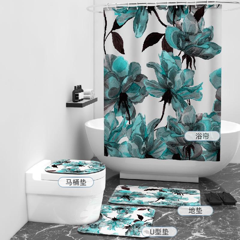 Plants, Flowers, Non-Punching Shower Curtains, Flowers, Digital Printing Shower Curtains, Shower Curtains Four-Piece Set