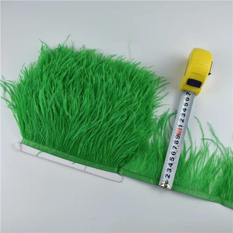 1Meters Fluffy Colored Ostrich Feathers On Ribbon Tape Trim Tassel Fringe 8-10Cm Sewing Flecos White Wedding Dress Clothes Decor