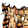 Retro Farmhouse Shelf Display Rustic Wooden Cat Ornament, Vintage Halloween/Flower Wood Tabletop Signs, Witch Hat Decor Distressed Animal Figurines