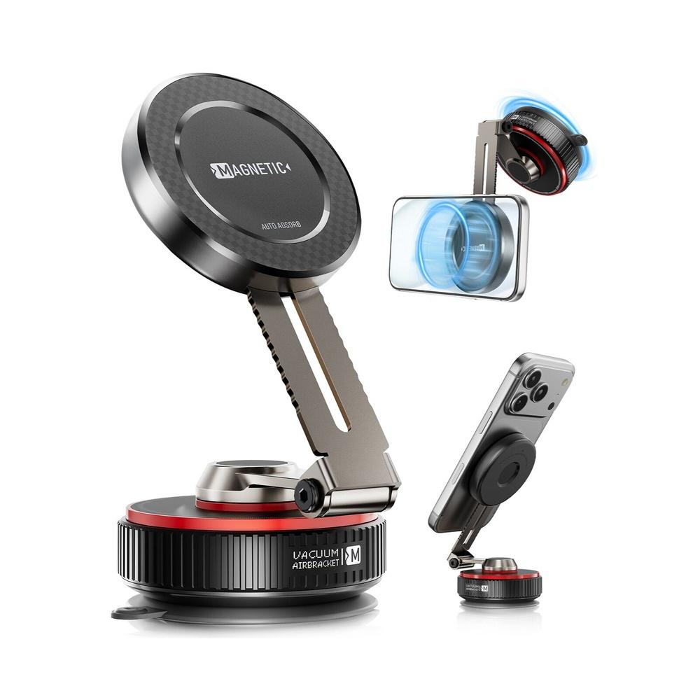 2025 Latest Magnetic Car Phone Holder 360° Rotatable Car Phone Stand for MagSafe Car Mount with Strong Vacuum Suction Cup&Retractable Armni Car Stand