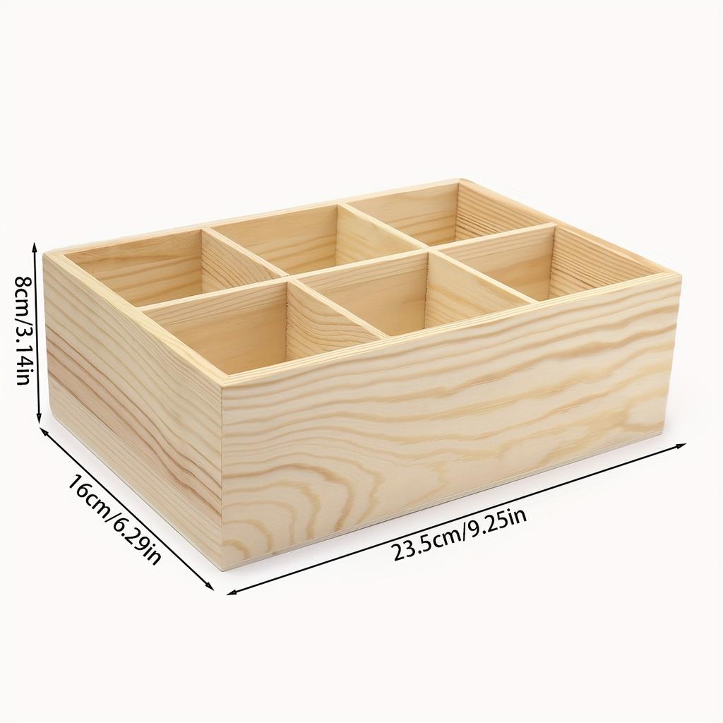 Wood Tea Bag Storage Organizer Container Box Stackable, 6 Compartments Wooden Holder Desktop Pen Holder Office Organizer
