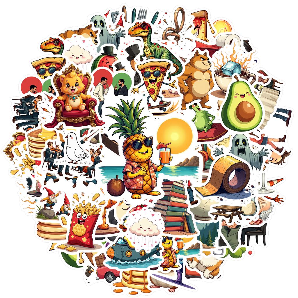 35-70pcs Fun Food Animal’S Life Stickers Whimsical Characters Teacher Reward Stationery Stickers Diy Graffiti Decals