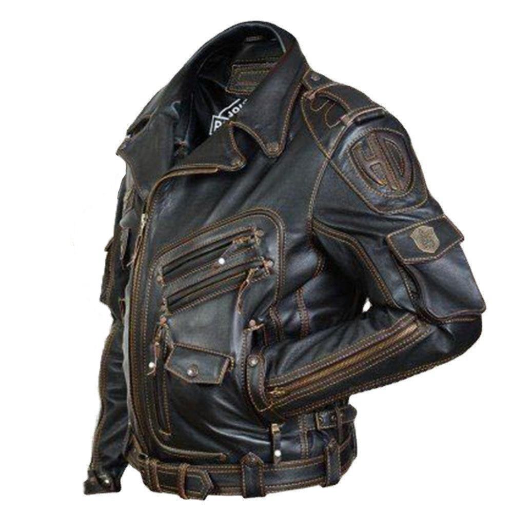 Pánska retro kožená motocyklová bunda v štýle Ghost Rider, kabát s klopami na viacero zipsov, nadrozmerná pre umelcov