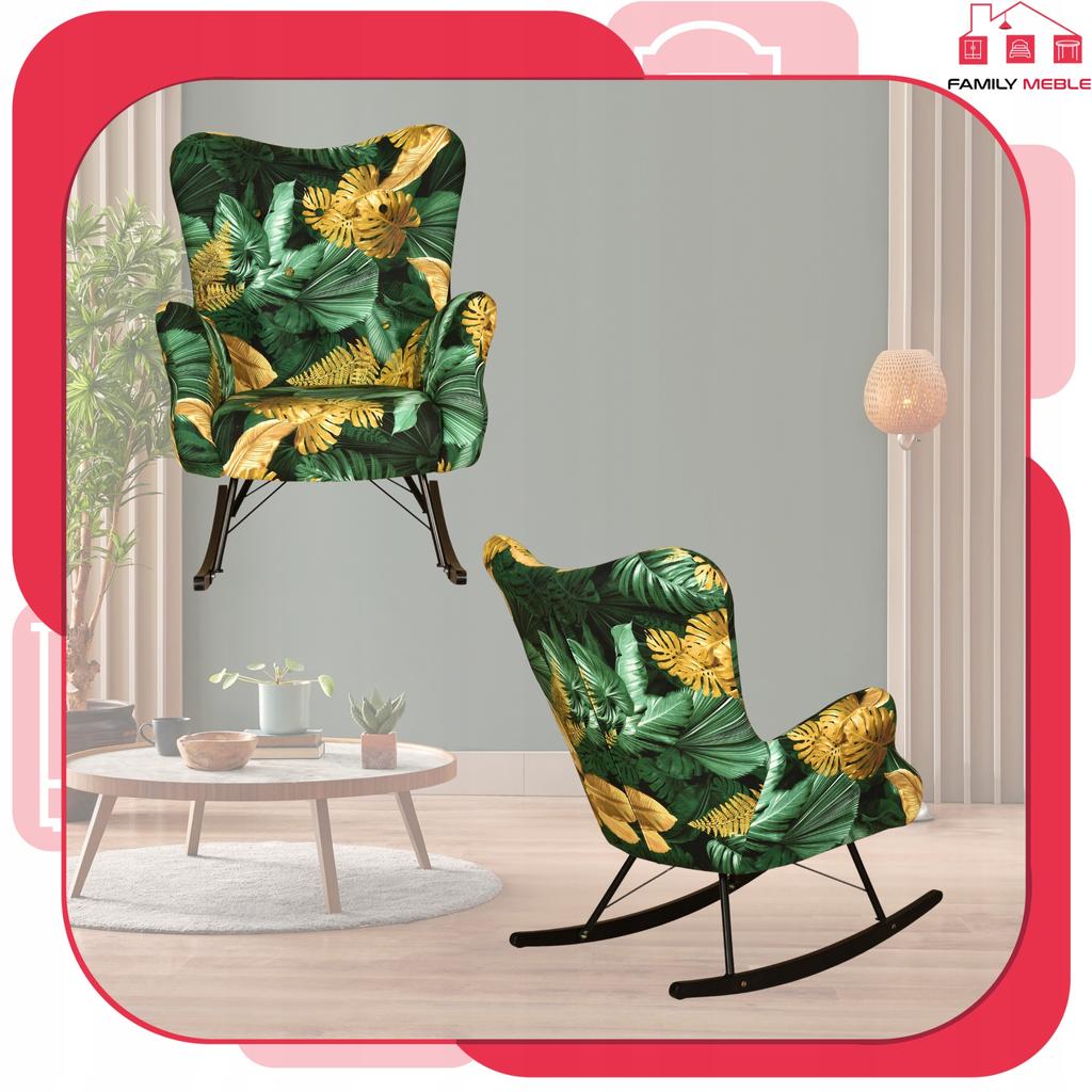 Luna Print Scandinavian Wing Chair, Rocking On Runners Family Furniture Monstera