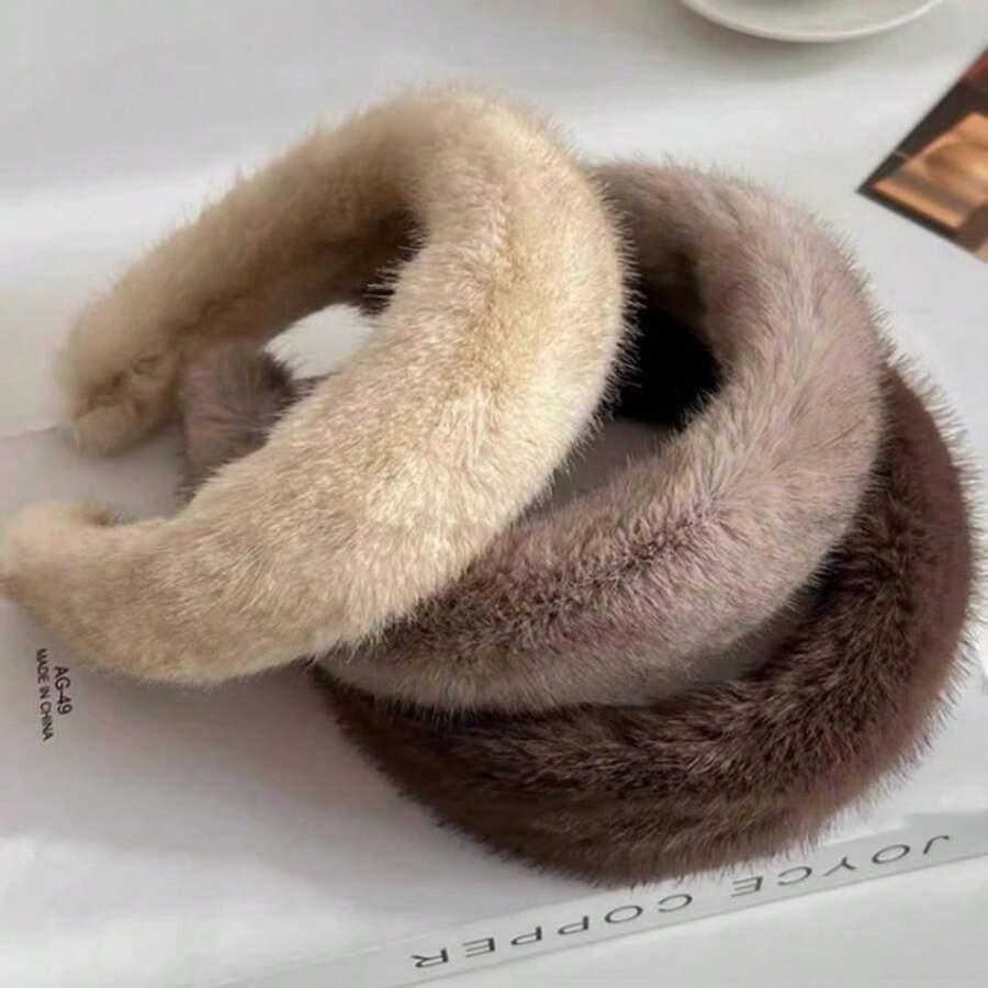 Maillard Plush Headband, Autumn Winter High-End Head Decor, Soft Facial Cleansing And Hair Styling Wide Plush Headband For Women