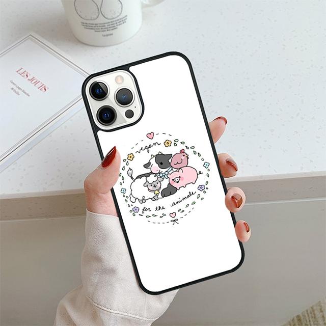 Vegan Love Animal Phone Case For iPhone 17 Air 13 12 14 15 16  Cover For Apple 14 15 16 Pro Max Plus Coque