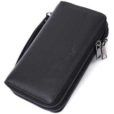 Embreagem masculina com dois compartimentos em couro genuíno ST Leather 22684 Preto