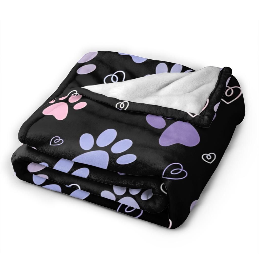 Dog Paw Print and Bone Flannel Blankets Autumn Warm Soft Throw Blanket for Children Bedroom Funny Bedspread Sofa Bed Cover