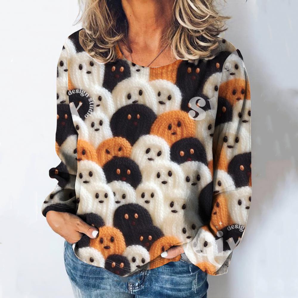 3d Printed Women's T-Shirt Christmas And Halloween Costume Round Neck Long Sleeved Spring/Autumn Casual Party Top Cute Cartoon