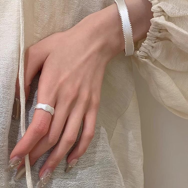 S925 Sterling Silver Brushed Bead Edge Ring for Women - Japanese & Korean Minimalist Design