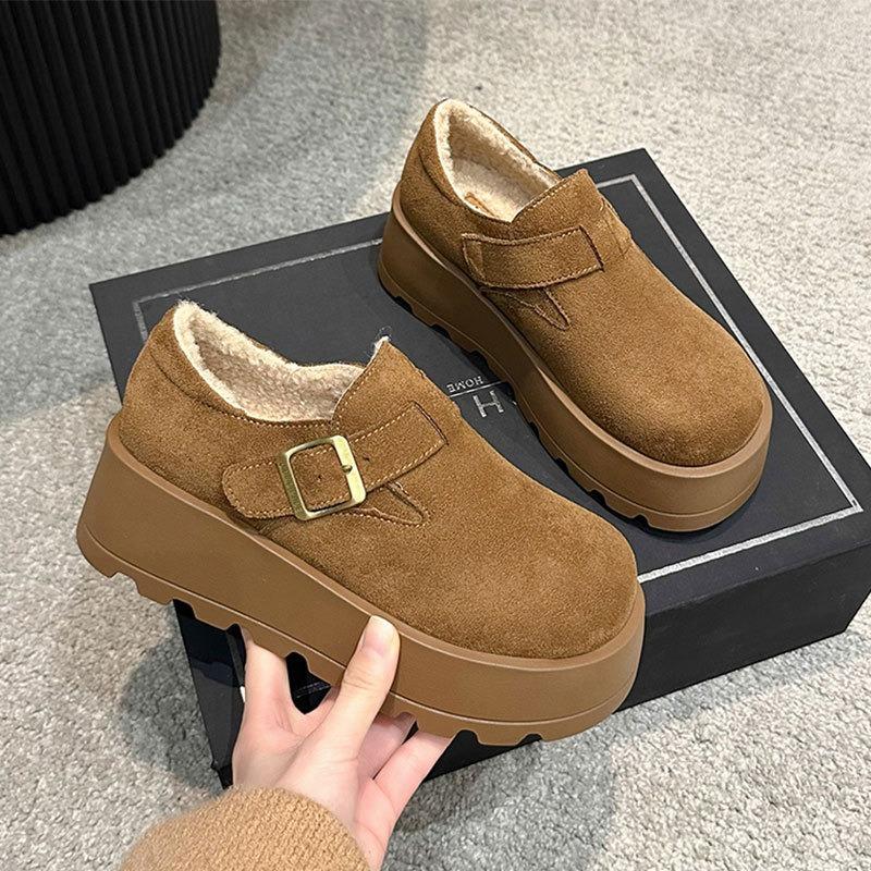 Leather thick-soled velvet women's snow boots new winter women's shoes loafers cotton shoes