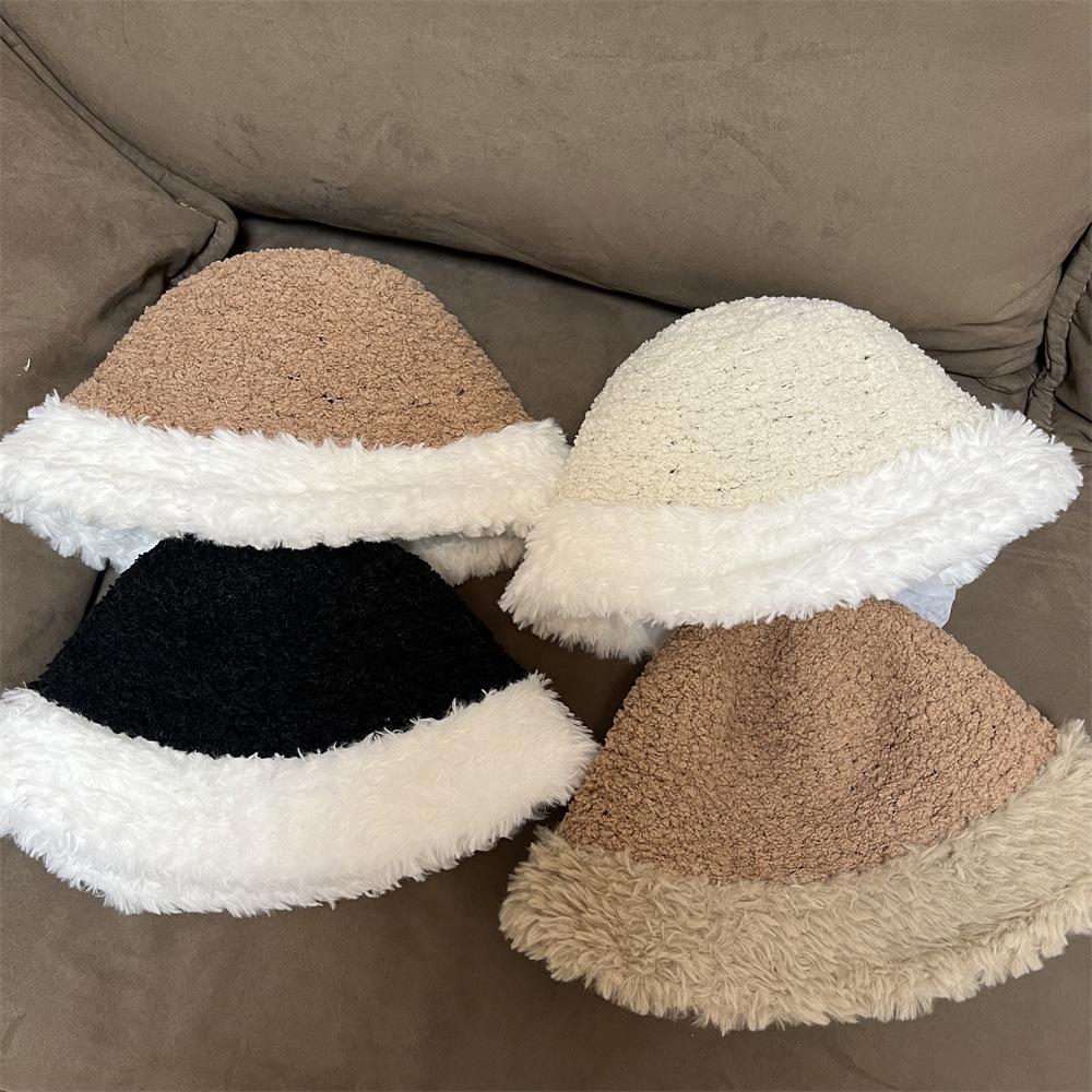 

Hat women s autumn and winter new lamb wool bucket hat plain face covering face small bucket hat solid color thermos hat Adult average size чорний