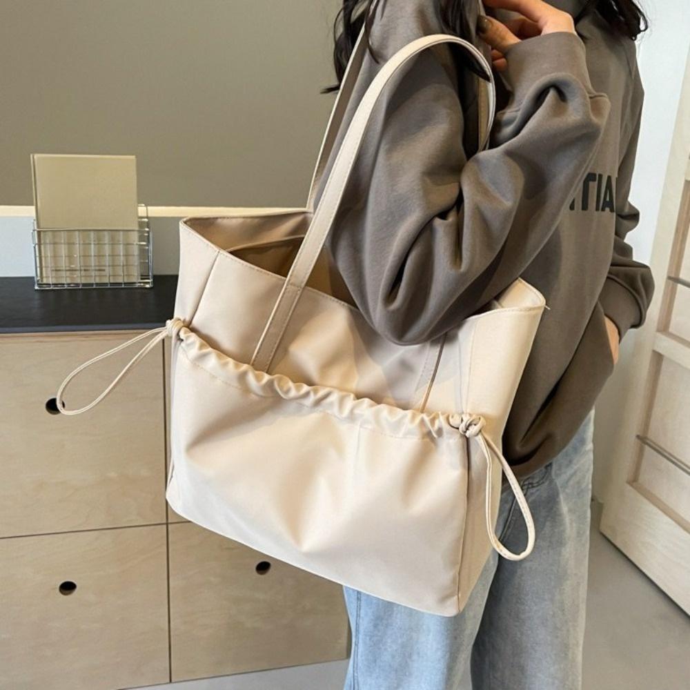 Drawstring Nylon Shoulder Bag Zipper Versatile Commuting Handbag Large Capacity Tote Bag  Women