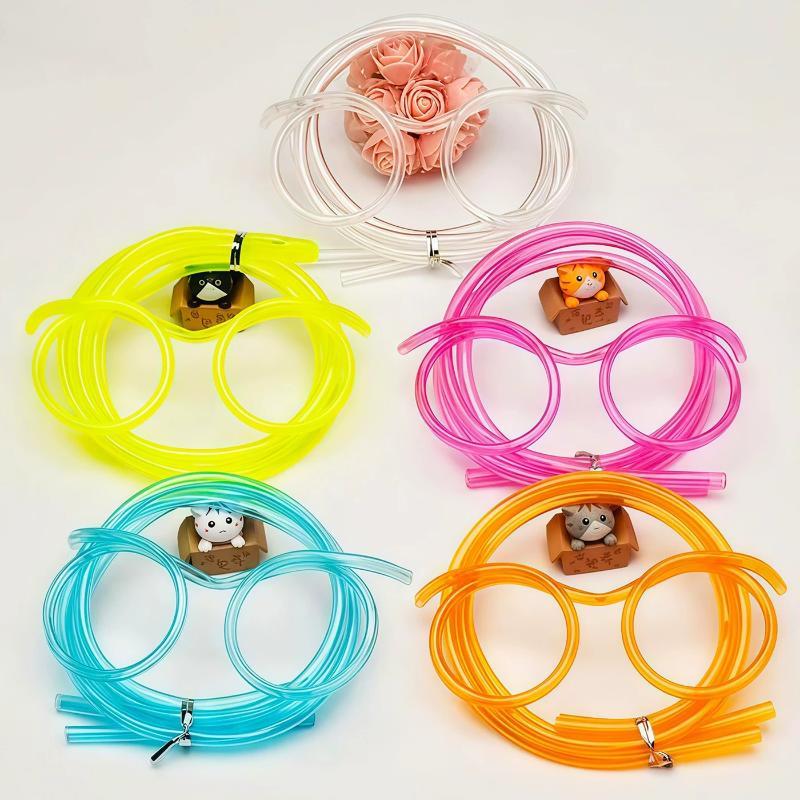 2 Paires de Lunettes Paille Lunettes Douces Amusantes Paille Flexible Fournitures de Fête pour Enfants Fournitures de Bar Jouet Créatif Cadeau pour Enfants