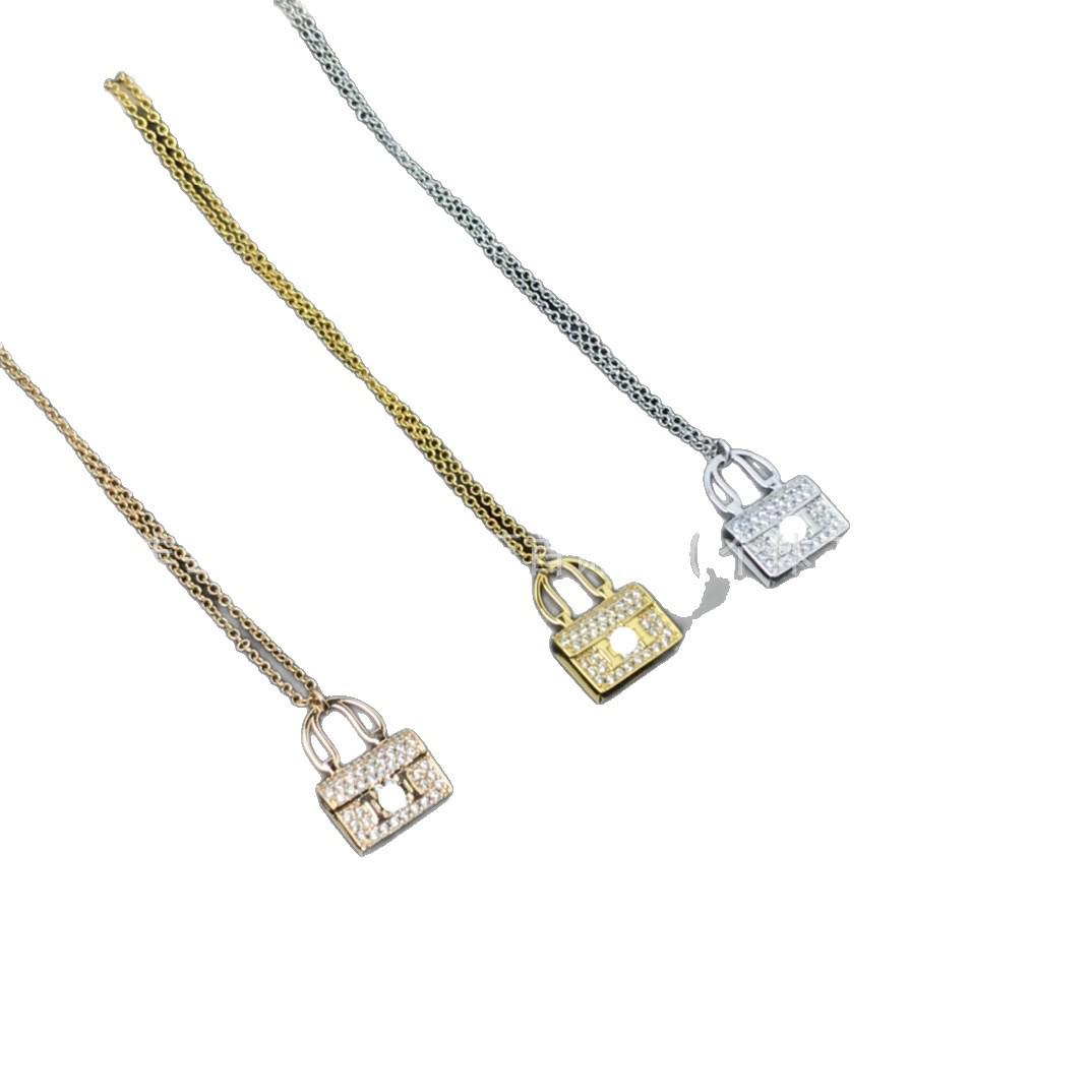 

Hermes H Letter Pendant Necklace 18K Rose Gold with Diamond Inlay Handbag Design Original Box