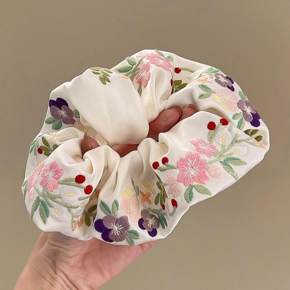 Colorful Embroidery Hair Scrunchies French Style Hair Ropes Elegant Floral Scrunchies  Rubber Bands
