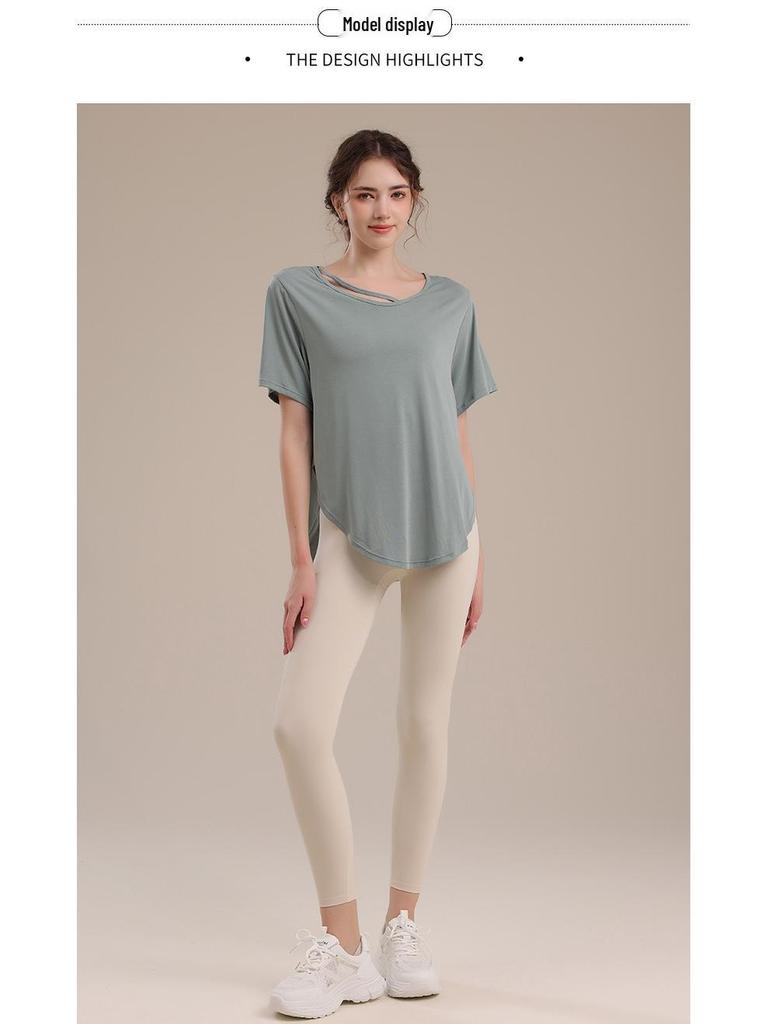 Women's Summer Loose Fit Sport Cover-up Yoga T-Shirt - Breathable, Sweat-wicking, Short Sleeve Fitness Top