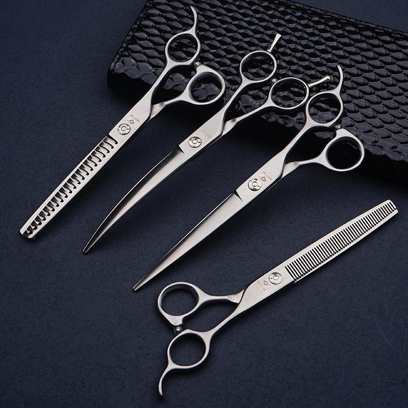 Professional Pet Grooming Scissors Set: Tooth, Curved, Straight, Thinning, Rounding