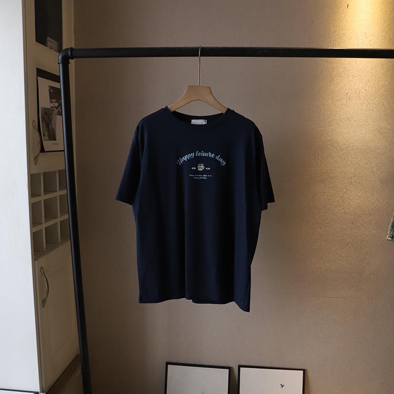 

2025 Summer Korean Style Women s Round Neck Letter Print Short Sleeve T-shirt - Casual Simple Top One Size