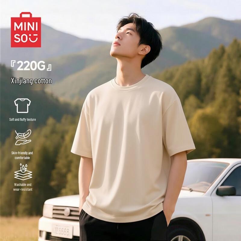 

MINISO 220G Heavyweight Pure Cotton Men s Round Neck T-Shirt M